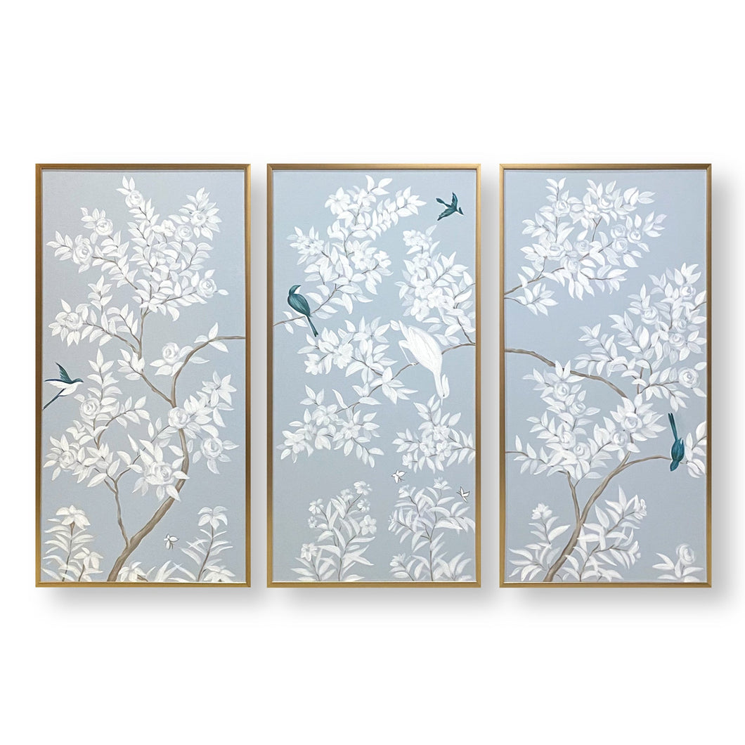 Set of 3 Blue & White Chinoiserie Panels