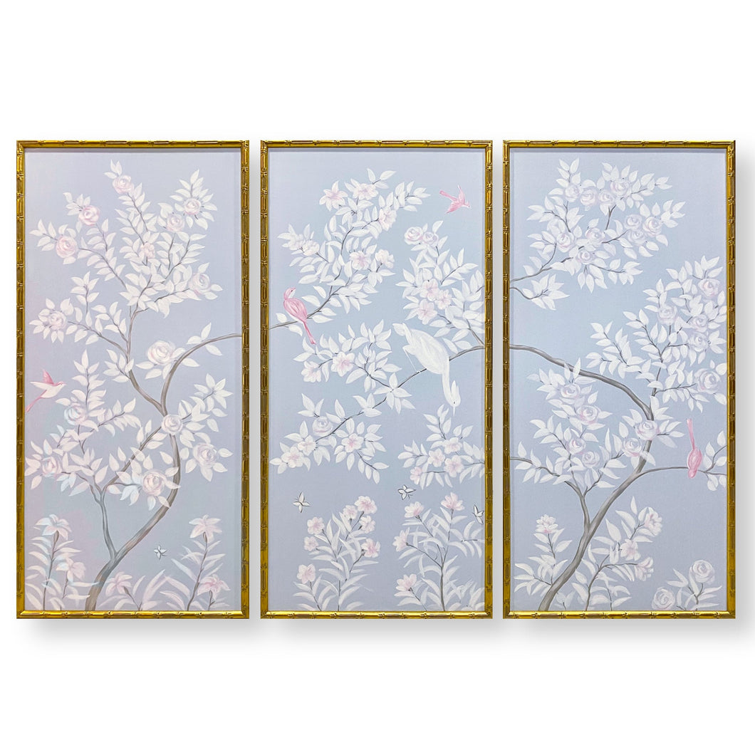 Set of 3 Blue & Pink Chinoiserie Panels