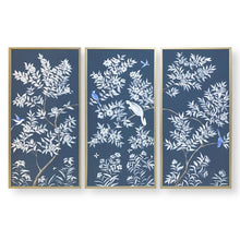 Load image into Gallery viewer, Set of 3 Dark Blue Chinoiserie Panels
