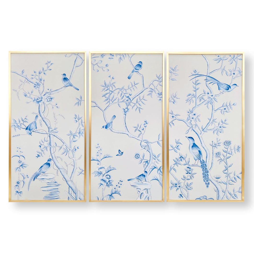 Set of 3 Porcelain Chinoiserie Panels