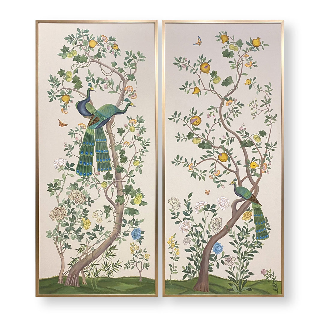 Set of 2 Peacock Chinoiserie Panels