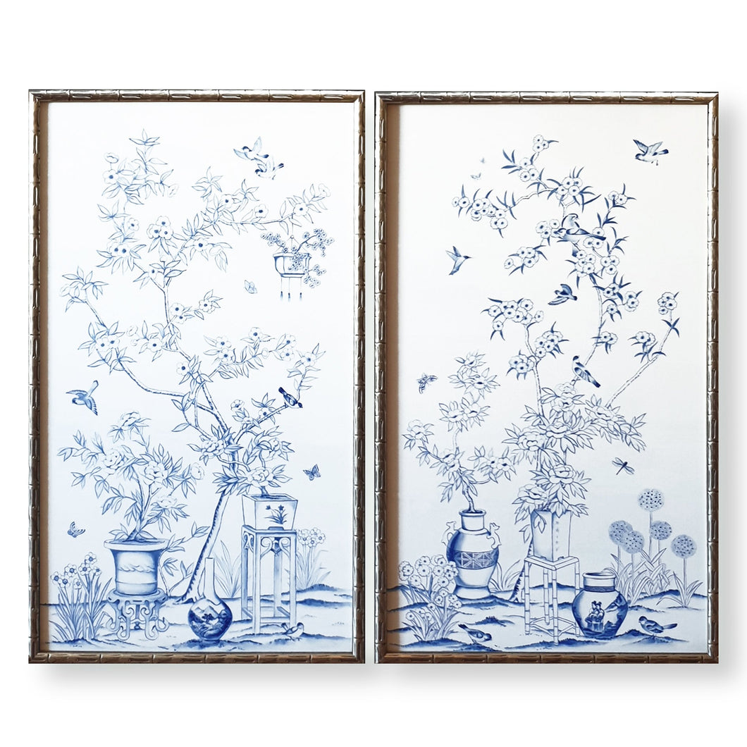 Set of 2 Porcelain Chinoiserie Panels