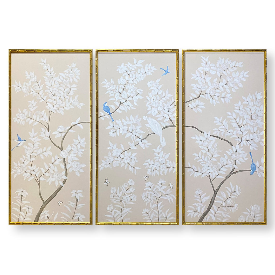 Set of 3 Pink Chinoiserie Panels