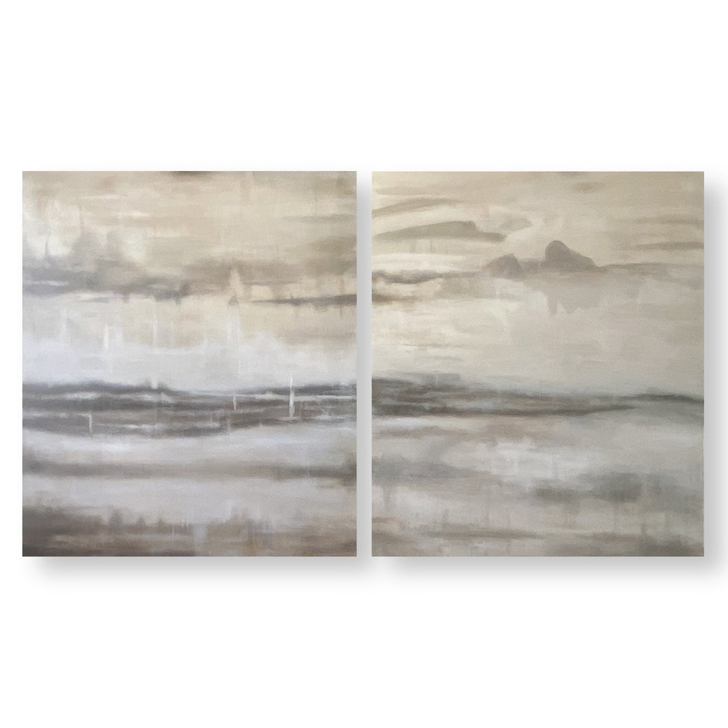 Set of 2 Gray Gold Abstract Painting