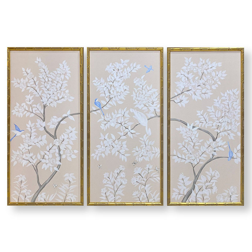 Set of 3 Pink Chinoiserie Panels